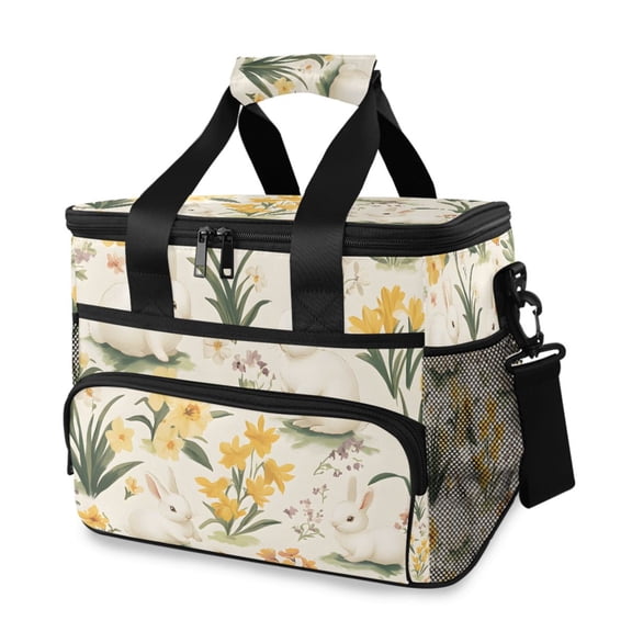 FORMRS Insulated Cooler Bag 24 Cans Capacity Soft Leakproof Lunch Box with Side Pockets, White Rabbits