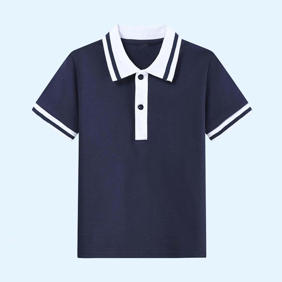 CYRBOKO Boys Polos, Sports Cotton Short Sleeve Collared School Uniform Shirts Navy Size 7-8 T