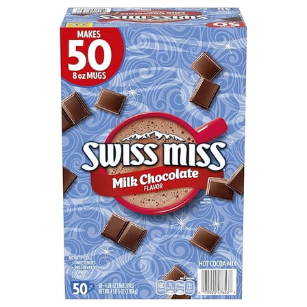 Swiss Miss Hot Chocolate Mix 50 Pack 8 oz Each | Creamy Milk Chocolate Hot Cocoa Drink Mix for Home, Office & Café