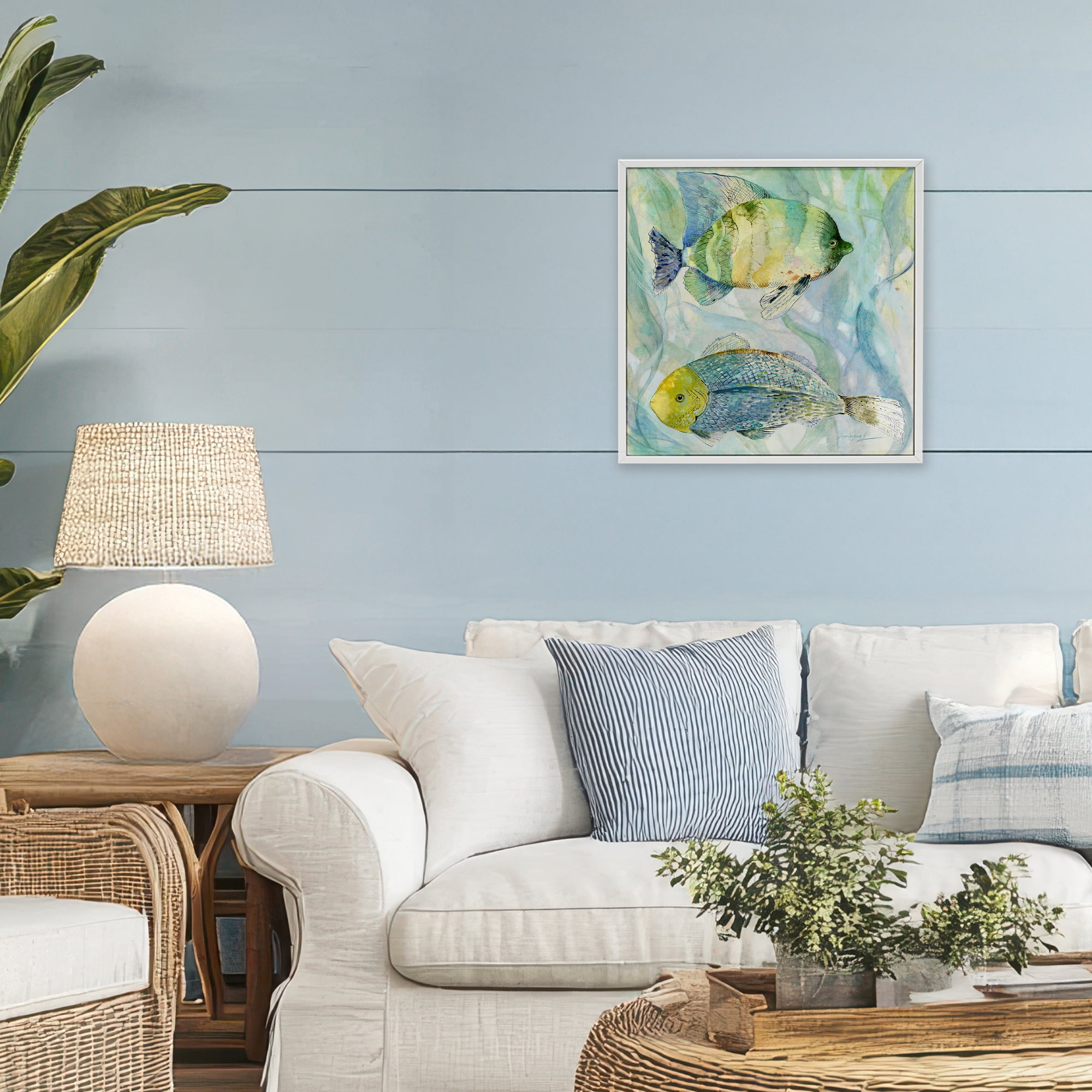 Stupell Industries Sweet Fish Duo Blue Green White Framed Giclee Art, design by Lorenzo Collective