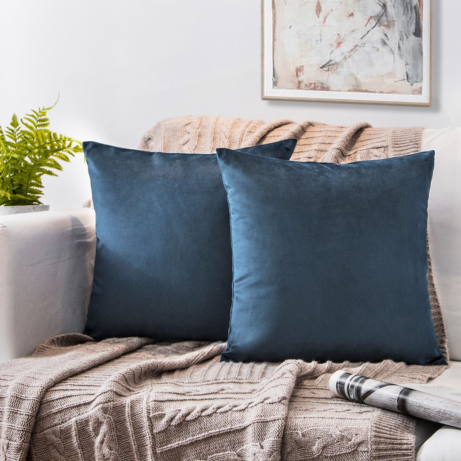 Phantoscope Silky Velvet Decorative Throw Pillow, 20 x 20 in, Dark Blue, 1 Pack