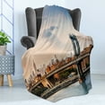 thumbnail image 4 of New York Soft Flannel Fleece Blanket, Manhattan Bridge and the New York Skyline at Sunset East River Highrise Buildings, Cozy Plush for Indoor and Outdoor Use, 50" x 60", Multicolor, by Ambesonne, 4 of 5