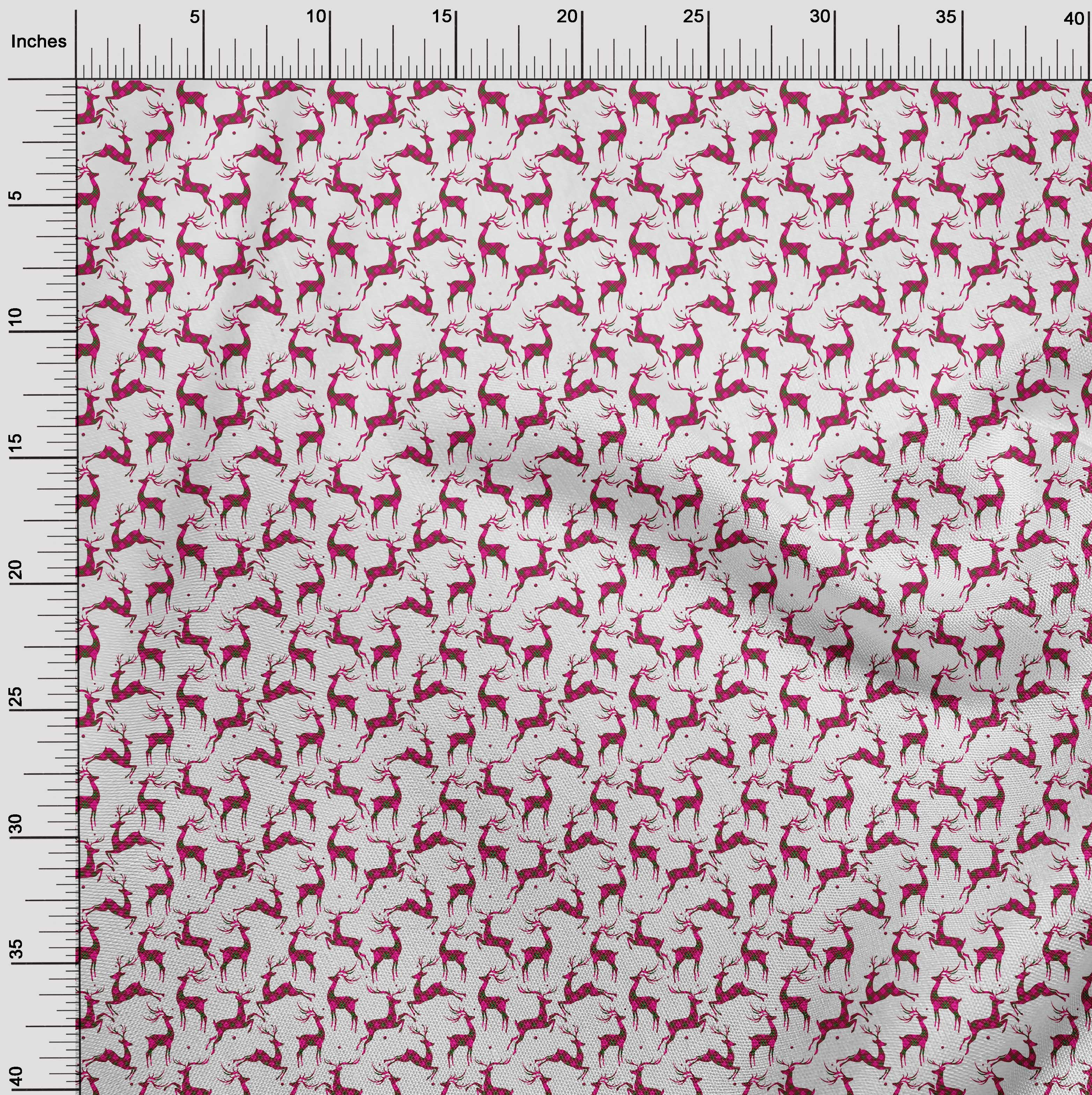 oneOone Cotton Poplin Twill Fuschia Pink Fabric Christmas Reindeer Lumberjack Diy Clothing Quilting Fabric Print Fabric By Yard 56 Inch Wide