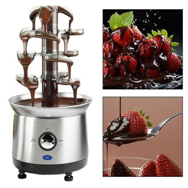 4 Tiers Chocolate Fountain,Electric Chocolate Fondue Fountain Machine, Dip Strawberries Stainless Steel for Cheese, Birthday