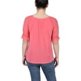 thumbnail image 3 of NY Collection Womens Short Ruffle Sleeve Rhinestone Keyhole Knit Blouse, Pink, Petite, PL, 3 of 4