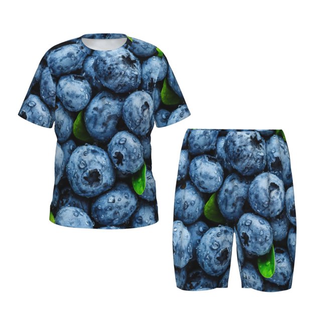Fotbe Fresh Blueberries Pijama Estampada de 2 Piezas para Niños – Ropa de Dormir de Manga Corta Cómoda para Niños y Niñas, Camiseta y Shorts de Algodón-3X-Large