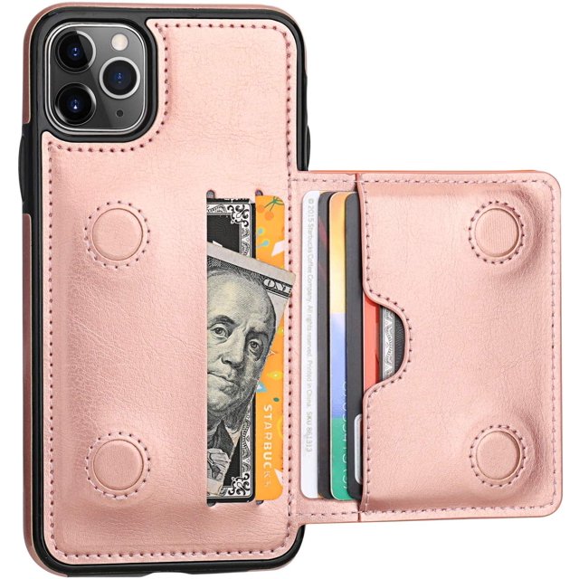 REQO iPhone 11 Pro Max Wallet Case Credit Card Holder, Premium Leather Kickstand Durable Shockproof Protective Cover iPhone 11 Pro Max 6.5 Inch(Rose Gold)