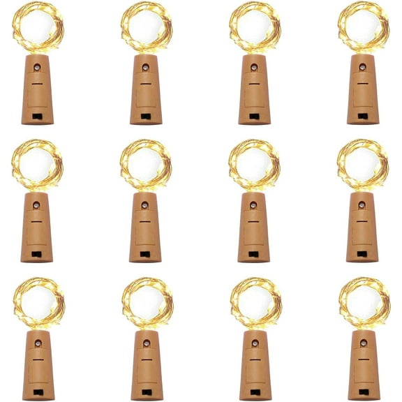 12Pcs/24Pcs 20 LED Wine Bottle Cork Lights, Fairy Mini String Lights Copper Wire, Battery Operated Starry Lights for DIY, Christmas, Halloween, Wedding, Party, Indoor&Outdoor