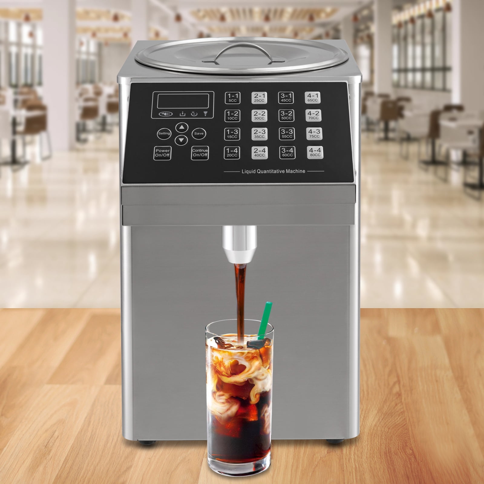 8L Automatic Fructose Dispenser 16 Grid Buttons Quantitative Fructose Machine 280w Stainless Steel Sugar Syrup Dispenser with LED Screen Sugar Dispenser for Coffee Shop&Restaurants