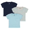 thumbnail image 2 of Gerber Garçons Tout-Petits Lot de 3 T-Shirts à Manches Courtes avec Poche, Rayures Bleues, 2T, 2 of 2