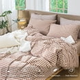 thumbnail image 2 of MooMee Gingham Duvet Cover Set Queen 100% Washed Cotton Linen Like Textured Breathable Lightweight 3-Piece (Dark Orange, 90"x90"), 2 of 8