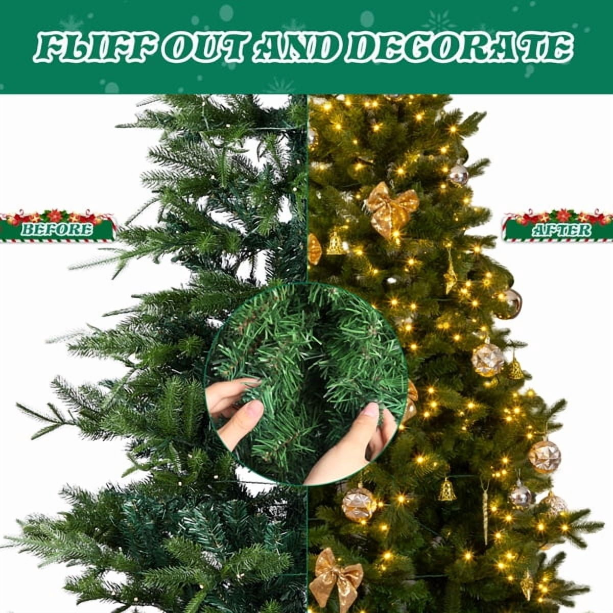 7.5FT Pre-Lit Christmas Tree - 950 Branch Tips 400 Warm White LEDs Golden Ornaments + Tree Skirt Included for Home/Office