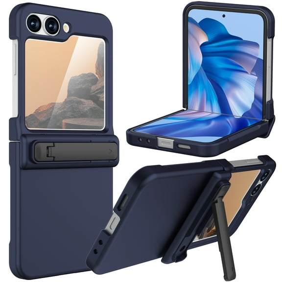Dteck for Samsung Galaxy Z Flip 6 Case with Hinge Cover & Built-in Stand & Tempered Glass Screen Protector,Military Grade Drop Protection, Heavy Duty Matte Hard Slim Case for Samsung Z Flip6,Deep Blue