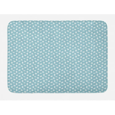 Bear Bath Mat, Cartoon Style Cute Polar Bear Cubs on Sea Inspired Backdrop Arctic Wildlife, Non-Slip Plush Mat Bathroom Kitchen Laundry Room Decor, 29.5 X 17.5 Inches, Pale Blue White Black, Ambesonne