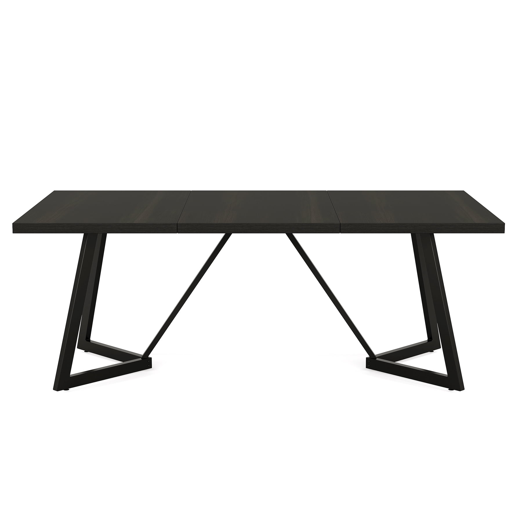 MAYEERTY 70.96 Inch Modern Dining Table Black Brown Wood Grain MDF Top Metal Iron Legs