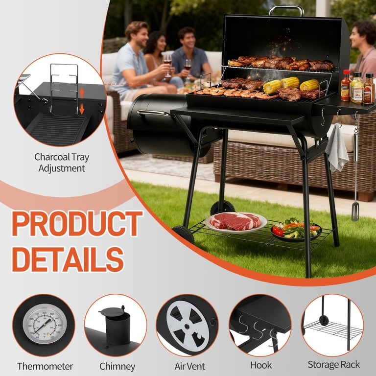 Zimtown BBQ Charcoal Grill Outdoor Barbecue Pit with Offset Smoker