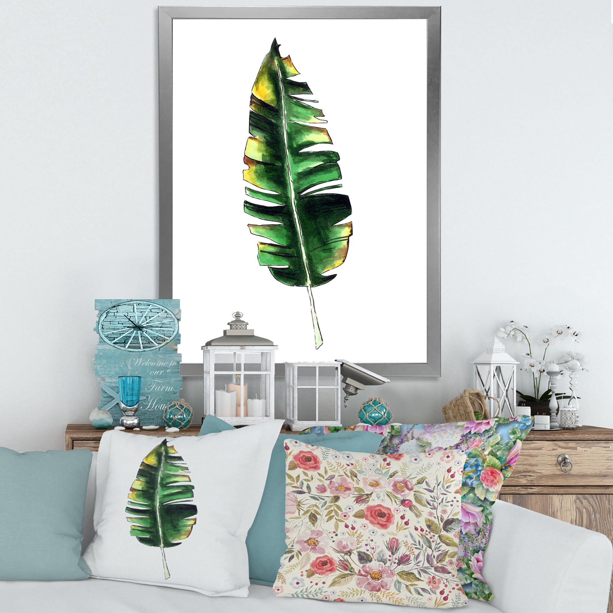 Designart 'Single Banana Leaf On White' Bohemian & Eclectic Framed Art Print