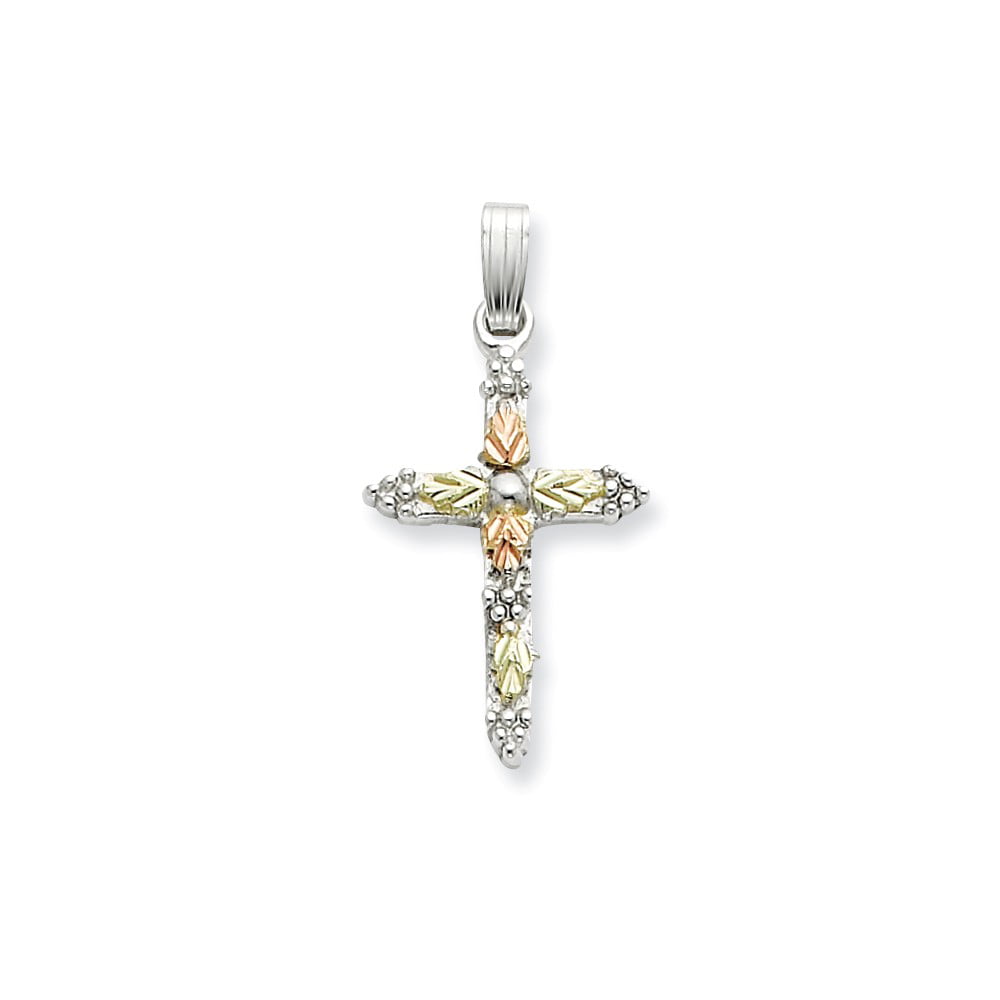 925 Sterling Silver and 12k Gold-Plated Accents Cross Pendant Necklace  Charm Chain 18
