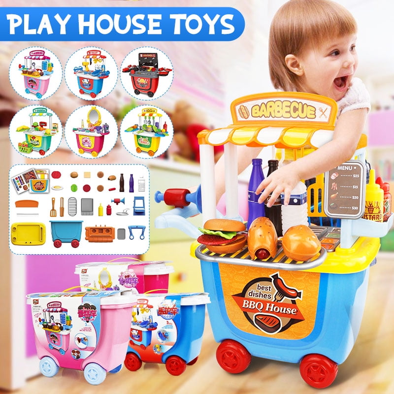 Mini Play Kitchen Sets, Kids Play Kitchen Toy Accessories Ice Cream & BBQ Role Playing for Boys Girls Toddlers Gifts