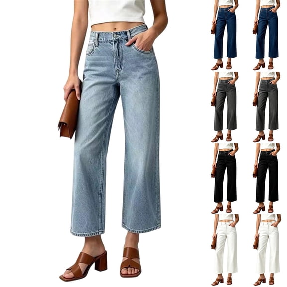 Nfurl Womens Jeans High Rise Straight Leg Denim Pants with Pockets Elegant Fitted Business Casual Going Out Ladies Jeans Light Blue,S
