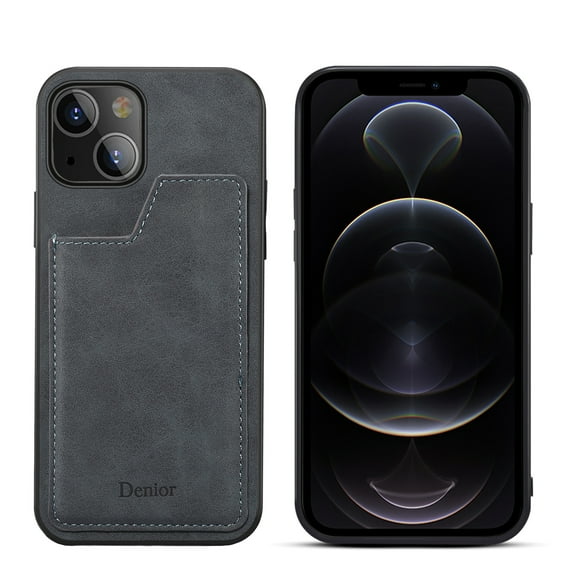 iPhone 13 6.1-inch Case,Dteck Shockproof Rubber Retro Leather Slim Card Holder Wallet Hybrid Back Phone Case Cover For Apple iPhone 13,Gray