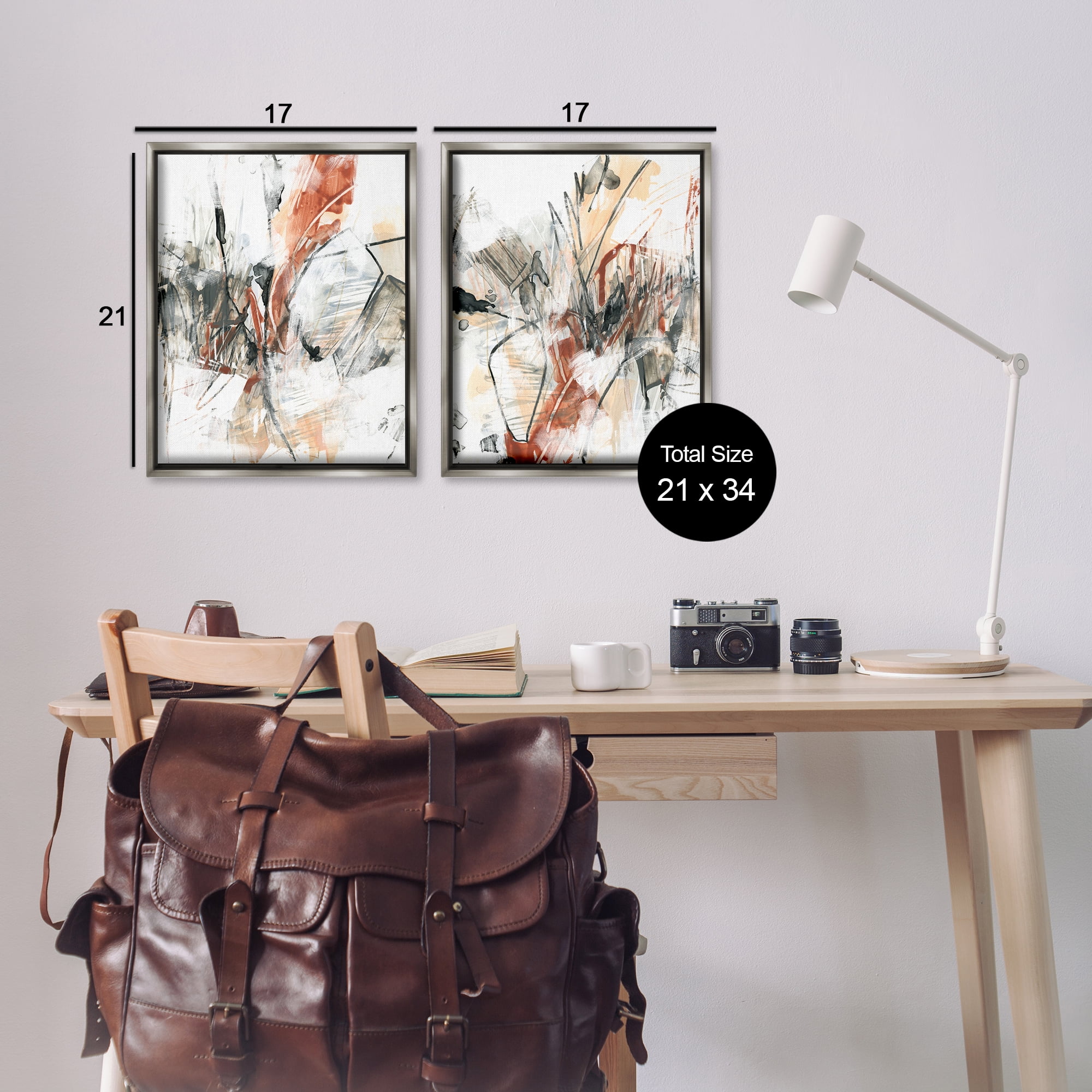 Stupell Industries Chaotic Scribbles Abstracts Abstract Painting Gray Floater Framed Canvas Art Print Wall Art, 17 x 21, Set of 2