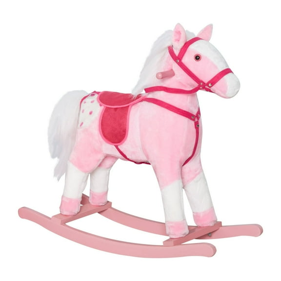 Qaba Plush Pink Rocking Horse Toddler Ride-On Toy with Realistic Sounds Birthday Gift for Girls