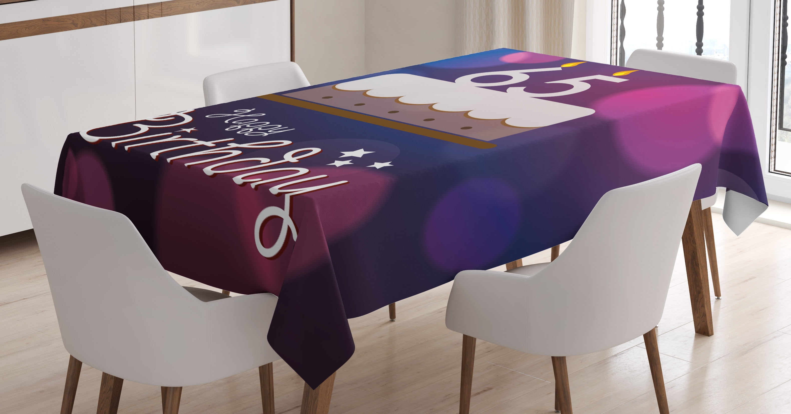 65th Birthday Decorations Tablecloth, Birthday Ceremony Artwork with