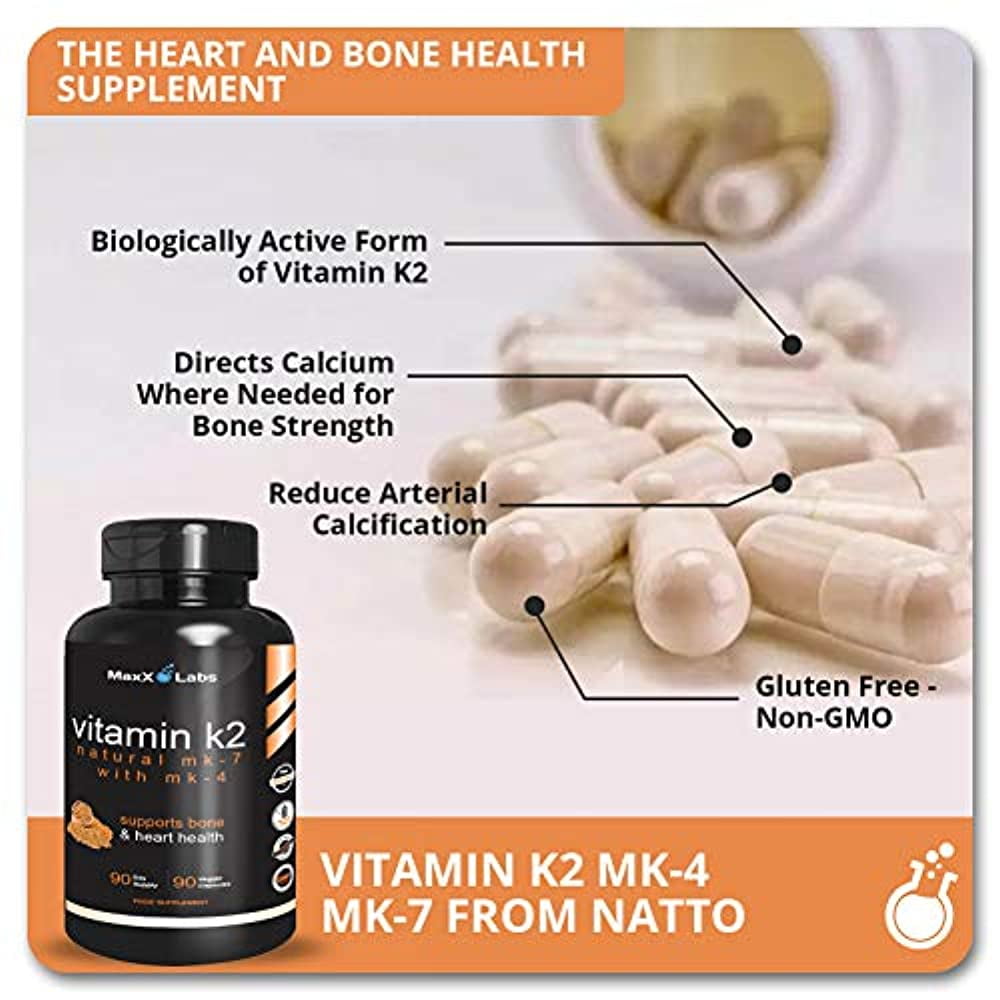 Best Vitamin K2 600 mcg Full Spectrum All Natural MK7 Natto and MK4 Plus Calcium 100 mg