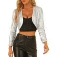 thumbnail image 1 of INSPIRE CHIC Boléro Court Ouvert Sans Col à Paillettes à Manches Longues Décontracté pour Femme P Argent Multicolore, 1 of 6