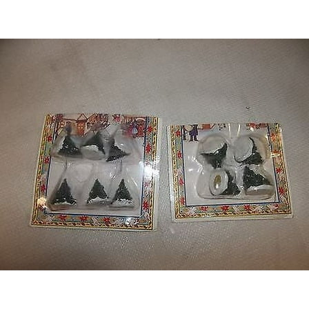 Christmas Village ceramic 10 mini small pine tree bush 1" decoration