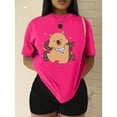 thumbnail image 3 of Playera Blusa De Capybara Con Paliacate Diseño Divertido Ropa Para Mujer Capibara Color Fucsia Talla Mediana Marca Emil SaEs, 3 of 4