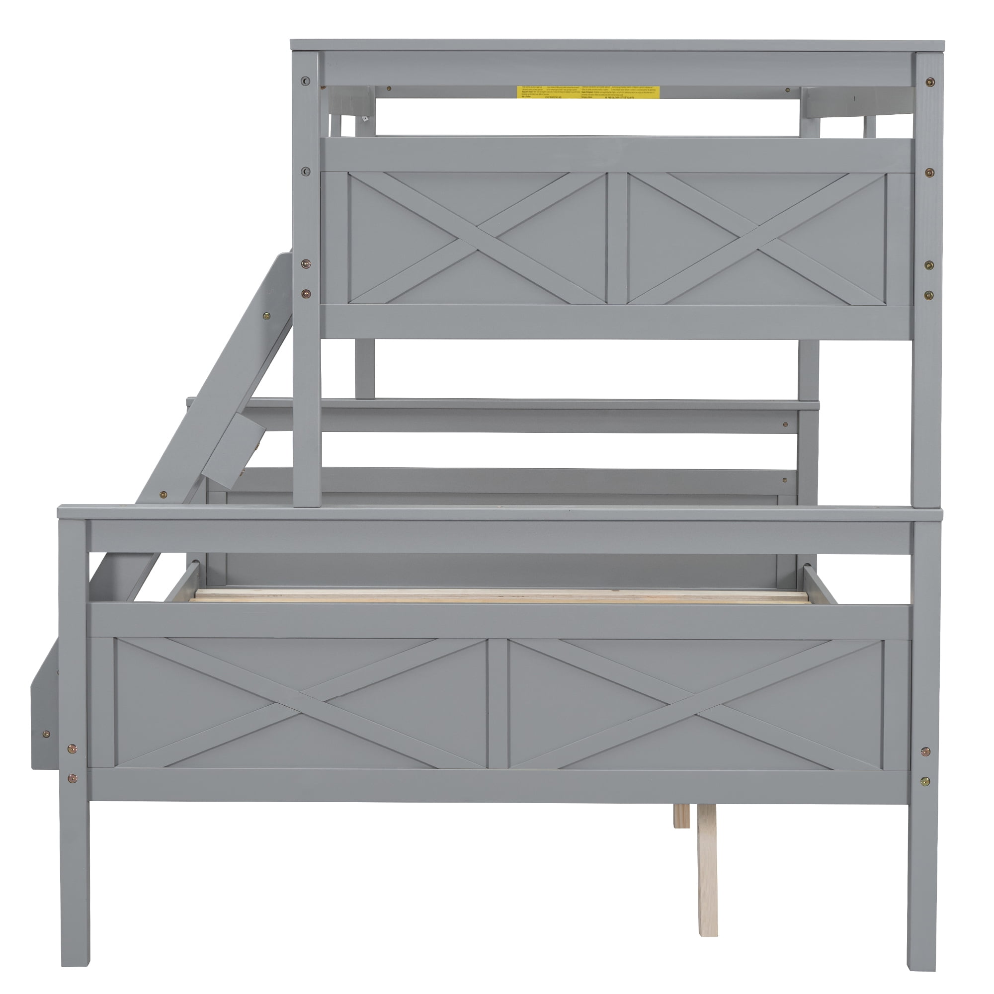 MAYEERTY Twin over Full Bunk Bed with ladder, Safety Guardrail, Perfect for Bedroom, Gray
