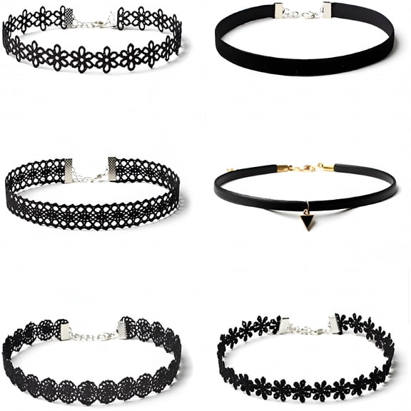 DESIGNICE 6 Pcs Necklaces Black Velvet Choker Set Classic Gothic Lace Chokers