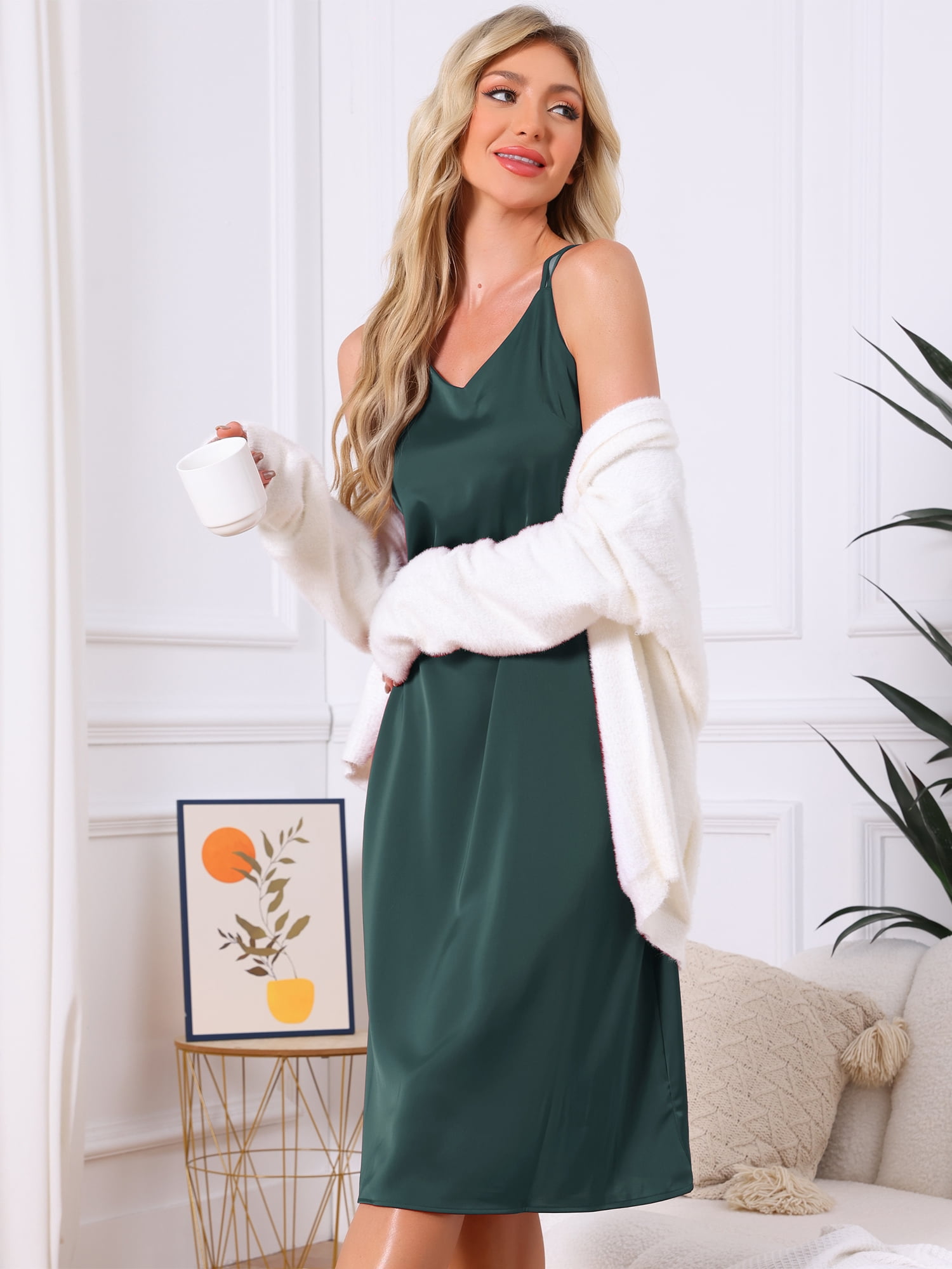 DARING DIVA Women's Sleeveless Double Spaghetti Strap V Neck Nightgown XS Green