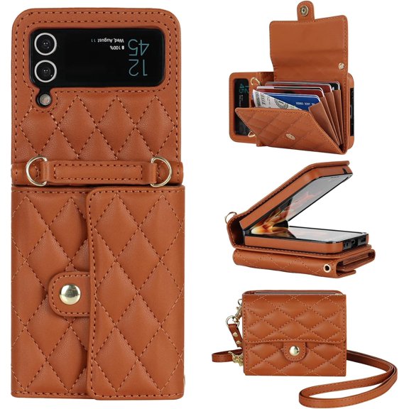 ZUKKASHAN for Samsung Galaxy Z Flip 3 Leather Crossbody Wallet Phone Case with Adjustable Removable Lanyard Strap, for Women Girls Cute Luxury Protective Cover with Card Slots
