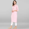 thumbnail image 4 of Janasya Indian Keyhole Neck 3/4 Sleeve Floral Print Pink Cotton Kurta For Women, 4 of 8