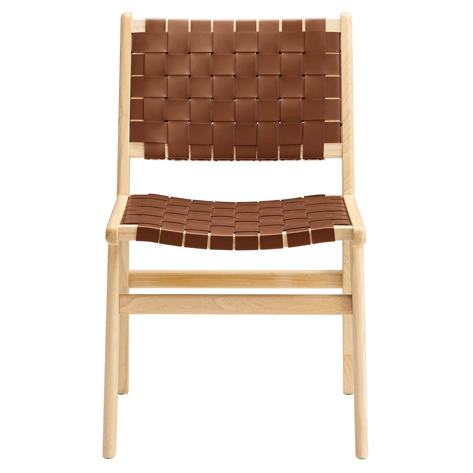 Modway Saoirse 17.5" Woven Leather Dining Side Chair in Natural/Brown (Set of 2)