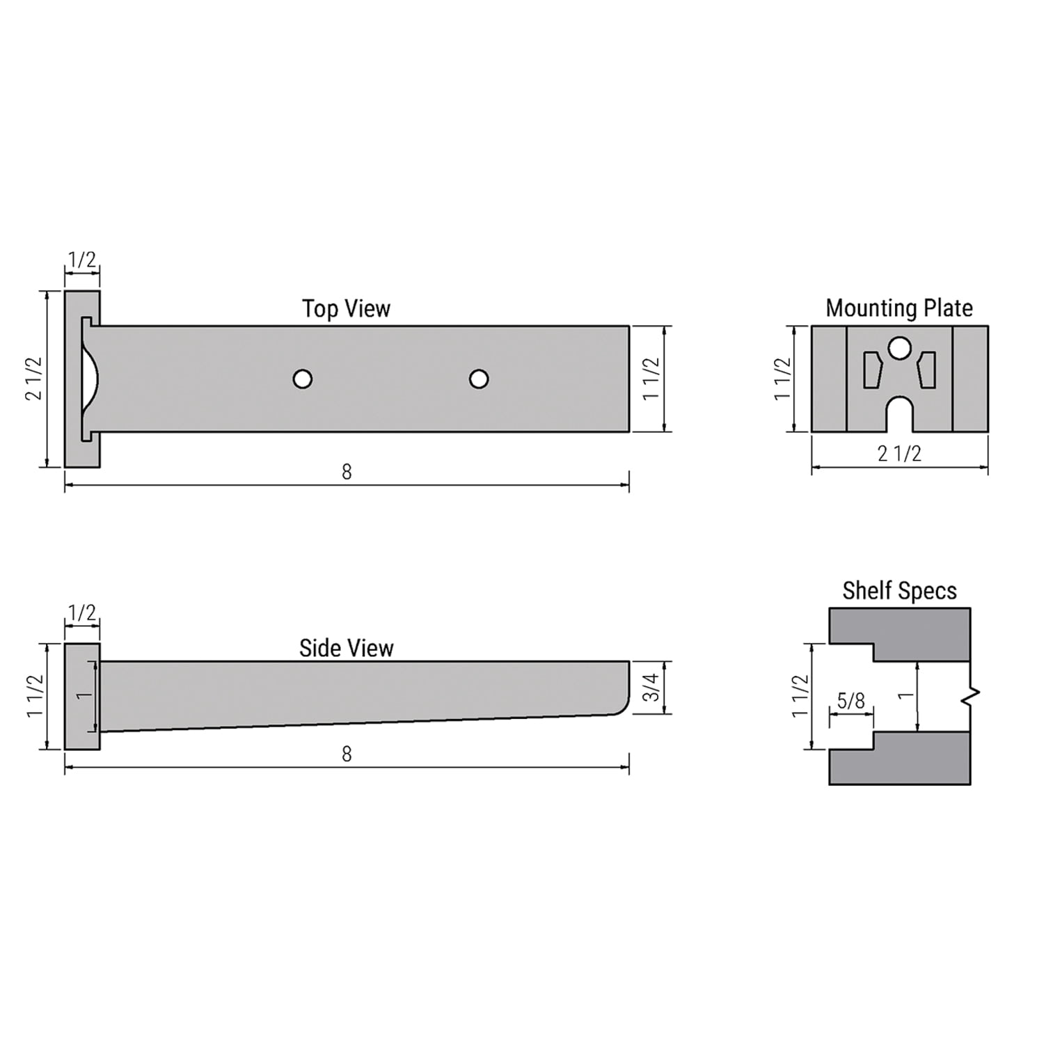 Shelf-Maid T-LOC 1515-8W 150 lb Floating Shelf Bracket