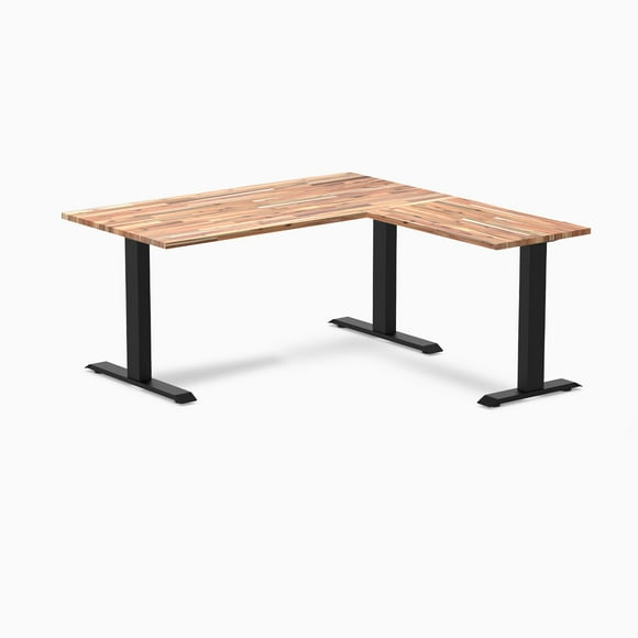 Desky Zero Softwood L-Shape Office Desk - Acacia / 60 x 30 x 62 x 20 inches / Matte Black