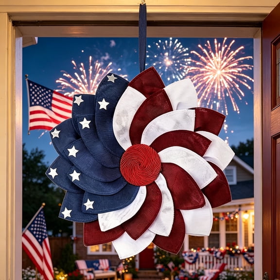 17.7 Inch Patriotic Independence Day Wreath Red White Blue Floral Front Door Hanging Outdoor
