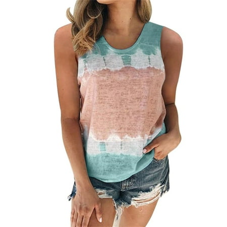 

GWAABD Camisole with Shelf Bra Tops（S 5XL） Crew Neck Tanks Block Fashion Color Womens Tie Dye Casual Sleeveless Women s Blouse