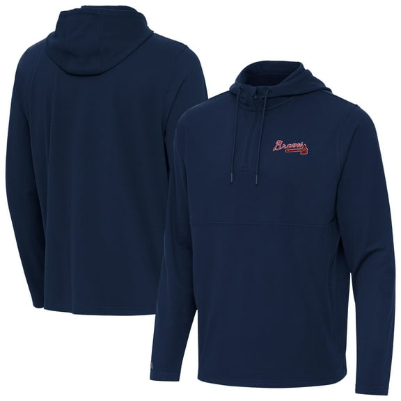 Men's Antigua Navy Atlanta Braves Connected Quarter-Zip Pullover Hoodie