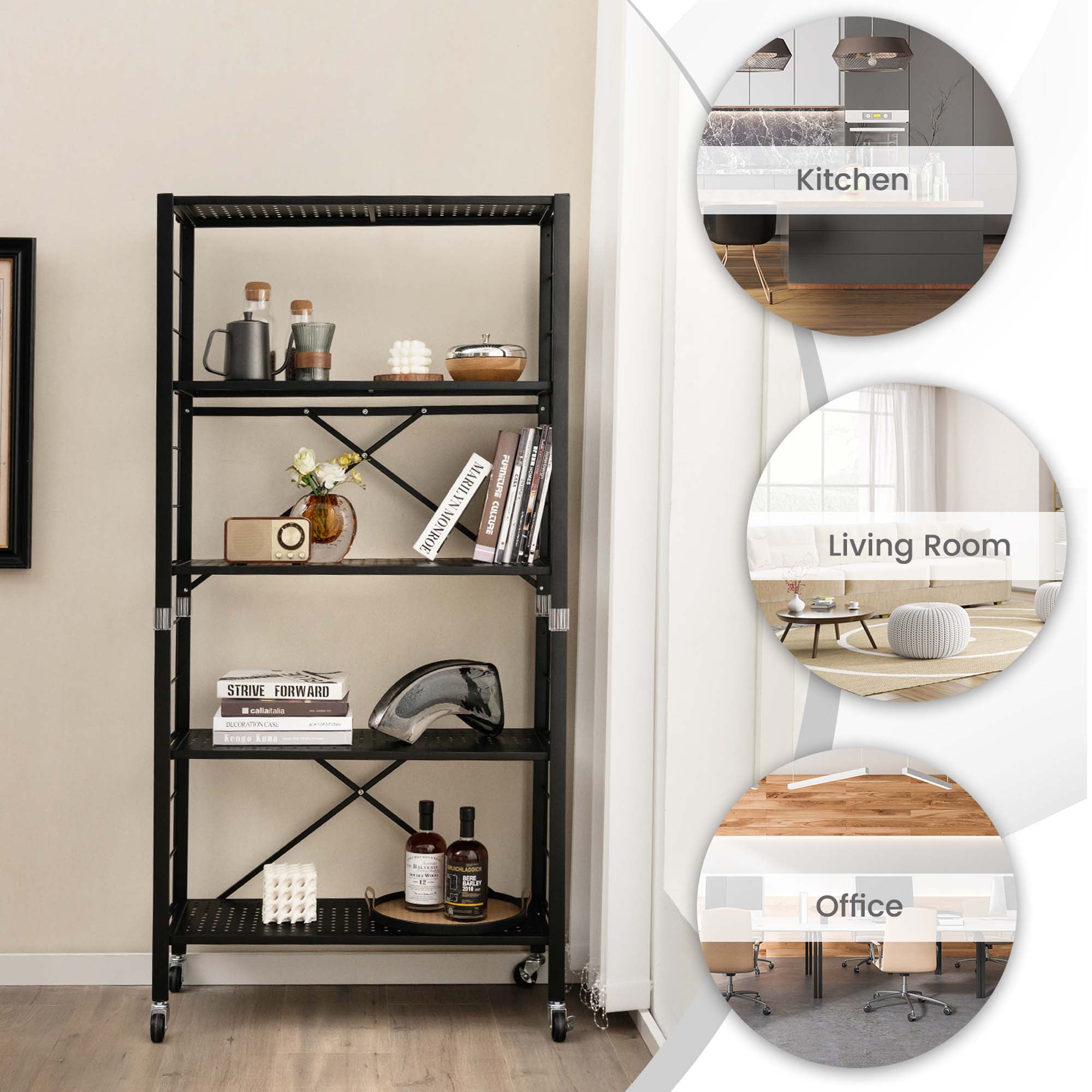 Costway 2 PCS Foldable Storage Shelves Adjustable Collapsible Organizer Rack with Wheels