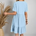thumbnail image 3 of Vestido camisero informal con cuello en V y botones para mujer: vestido de manga corta, color liso y corte holgado para la playa, fiestas y uso diario, 3 of 6