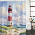 thumbnail image 2 of Beach Lighthouse Shower Curtain, Waterproof Shower Curtains for Bathroom, Coastal Ocean Ship Sky Oil Painting Washable Fabric Bathtub Curtain Set Bath Decor with 12 Hooks Long 72"x84", 2 of 8