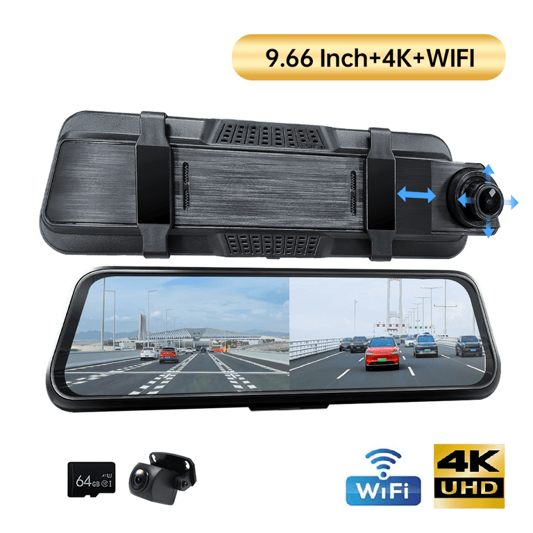 4K Mirror Dash Cam 9.66" Rear View Mirror Front And Rear