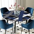 thumbnail image 5 of Elastic Fitted Round Tablecloth, Navy Blue Black Geometric Waterproof Stretch Table Cover for 45"-54" Tables, Modern Art Abstract Grey Line Washable Outdoor Tablecloths for Patio, Picnic, Camping, 5 of 9