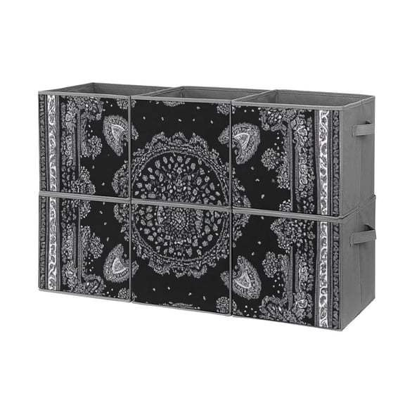 Set of 6 Collapsible Oxford Fabric Storage Cubes with Handles, Foldable Closet Organizer Bins for Clothes, Toys, Shelves, Home & Kitchen Black Bandana