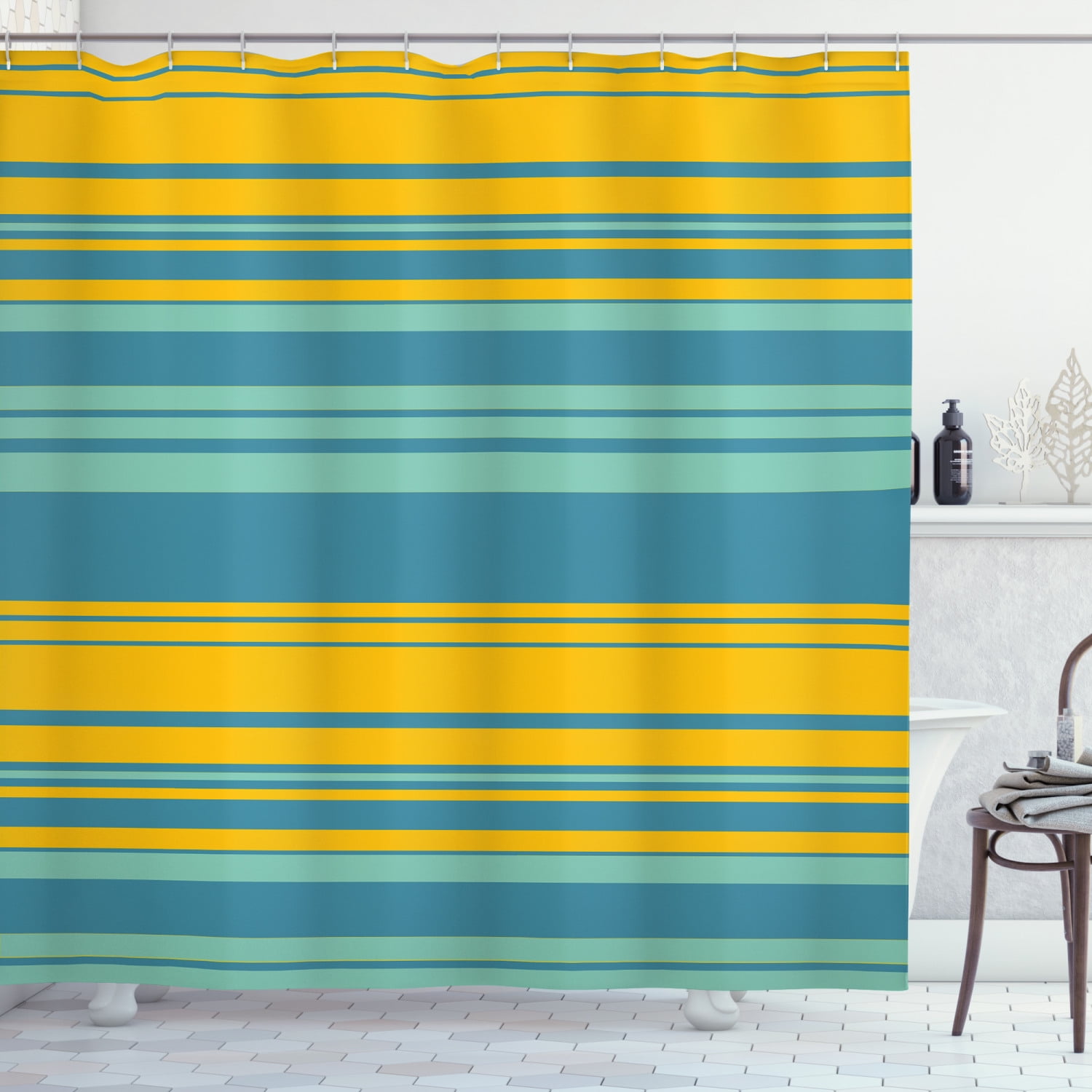 Ambesonne Yellow and Blue Shower Curtain, Horizontal Modern, 69"Wx84"L ...